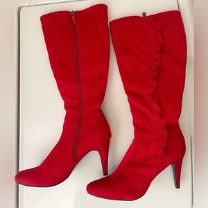 Red Suede stiletto high heel calf boots size 7